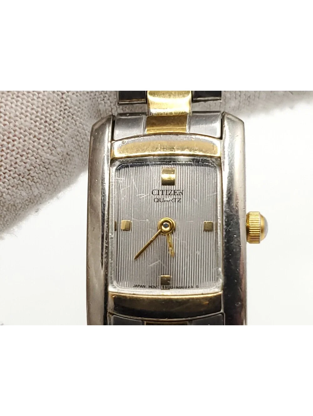 Citizen Quartz Watch Womens New Battery Two-Tone Silver Line Dial Rectangle 17mm
